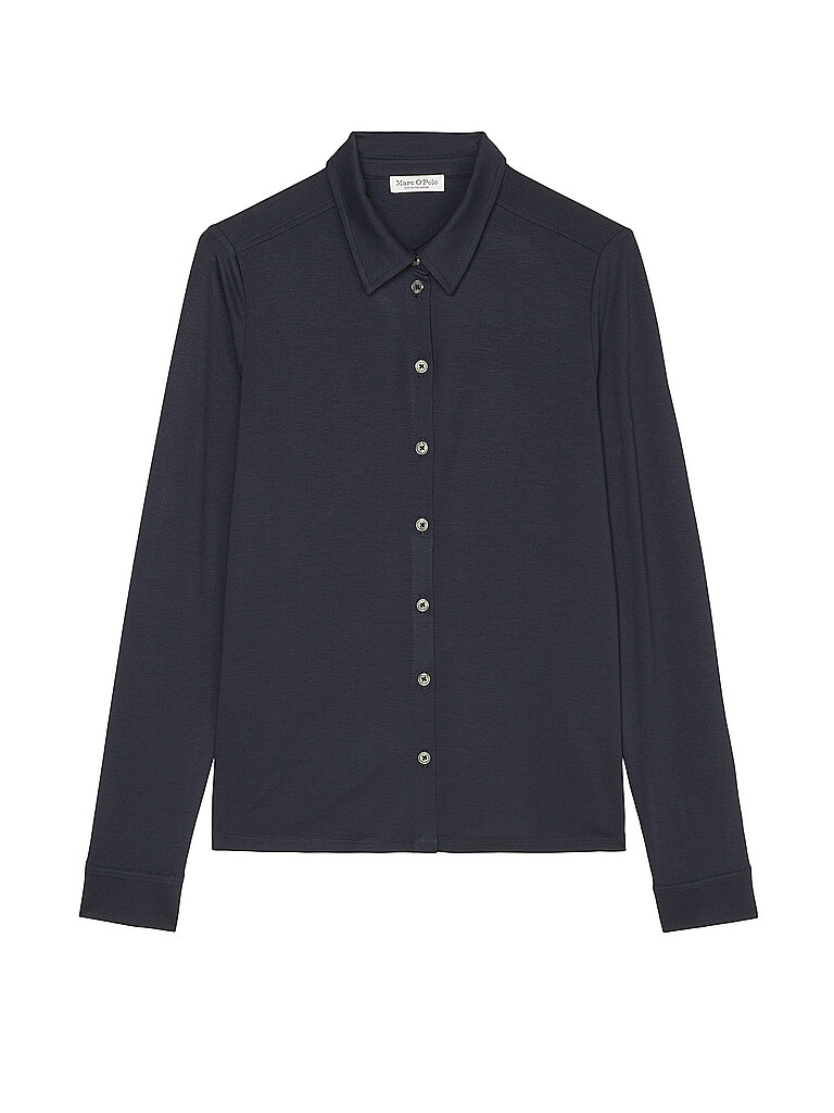 Blusenshirt MARC O'POLO, Damen, Gr. S, blau, Single Jersey, Obermaterial: 97% Viskose, 3% Elasthan, Basic, regular fit hüftlang, hoch geschlossener Ausschnitt, Manschette mit Knöpfen, Shirts Blusenshirt, im hüftlangen Schnitt 2